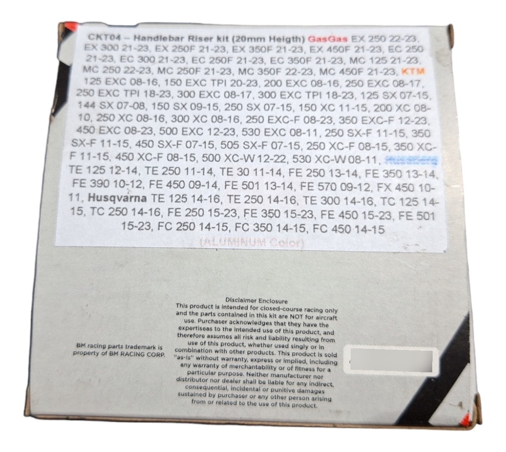 Elevador Manubrio Ktm Enduro 2008-2023, Altura 20mm Aluminio