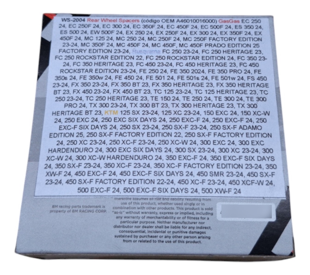 Bujes Separador Rueda Trasera Ktm Eje 22mm, 2024 En Adelante