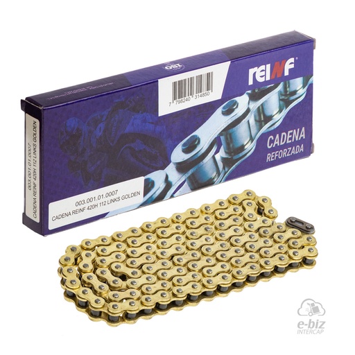 [Reinf] Cadena de transmision (Reforzada) GOLD 420 112 Links Guerrero GT Day 70 12-24 || Honda CR 80 2000 || Kawasaki KX 60-65-80-85 86-01 || Motomel Max 110 2022