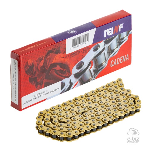 [Reinf] Cadena de transmision 428H-136L (Reforzada) GOLD Inks Motomel Skua 150 09-24 || Yamaha TT 125-225 99-01, TW 200 90-00, XT 225 93-01, XTZ 125 15-17, YBR 125 2015, YBR ED 125 12-23… (+1 marca · 1 modelo)