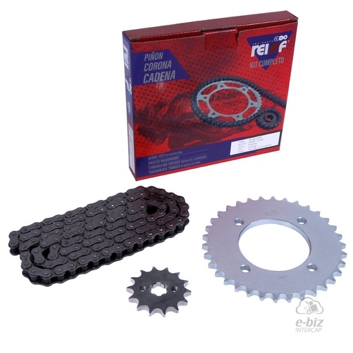 [Reinf] Kit de transmisión C23 Corona Piñon Cadena 34 14-428-110L Honda Biz 125 10-24, Biz ES 125 14-24, Biz GP 125 14-24
