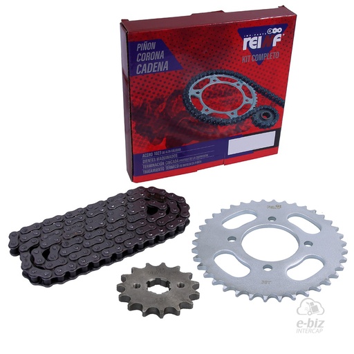 [Reinf] Kit de transmisión C23 Corona Piñon Cadena 38 15-428-118L Motomel CG 150 S2