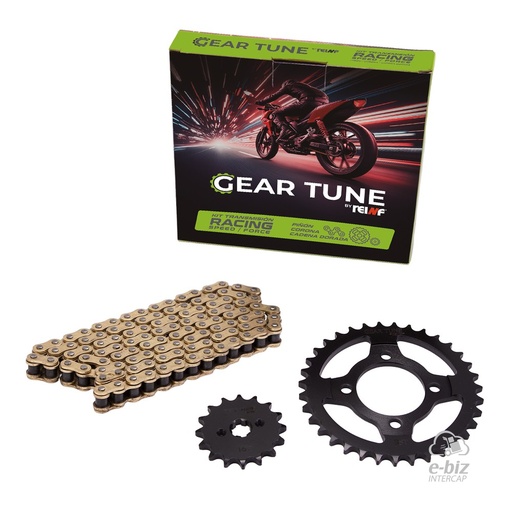 [REINF] Kit de transmisión Gear Tune C45 Corona Piñon Cadena Reforzada Golden 35 16-428H 110L Smash ZB Energy Blit