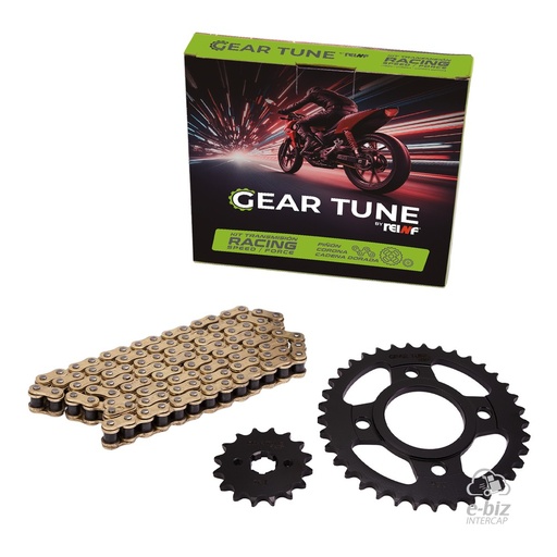 [Reinf] Kit de transmisión Gear Tune C45 Corona Piñon Cadena Reforzada Golden 37 16-428H 118L CE Zanella RX 150 08-24 || Corven Hunter || Gilera VC 150