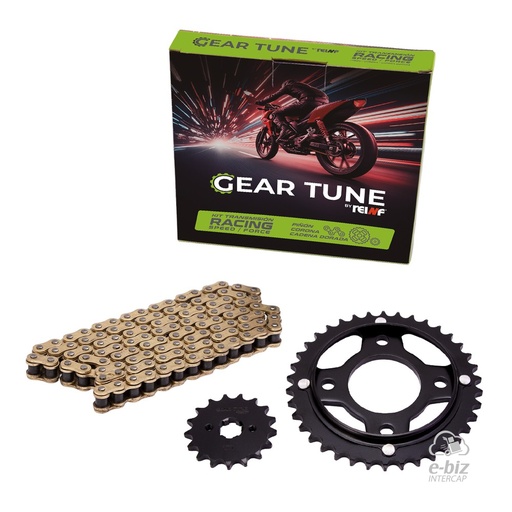 [Reinf] Kit de transmisión Gear Tune C45 Corona Piñon Cadena Reforzada Golden 38 17-428H 118L Honda CG 150 04-24 || Honda GLH 150