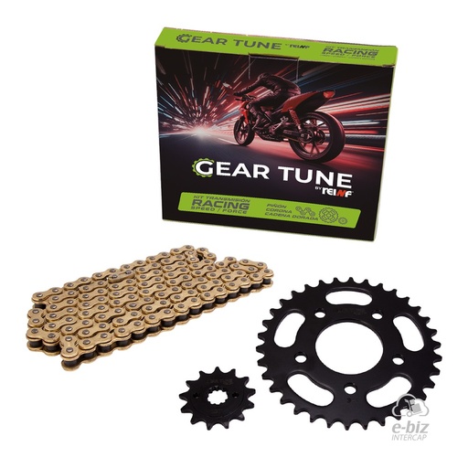 [Reinf] Kit de transmisión Gear Tune C45 Corona Piñon Cadena Reforzada Golden 34 13-520H Honda CBX Twister 250 04-19
