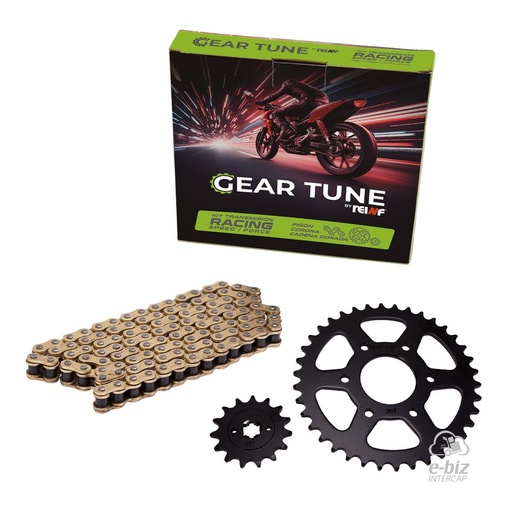 [REINF] Kit de transmisión Gear Tune C45 Corona Piñon Cadena Reforzada Golden 38 15-520H 110L Rouser NS 200