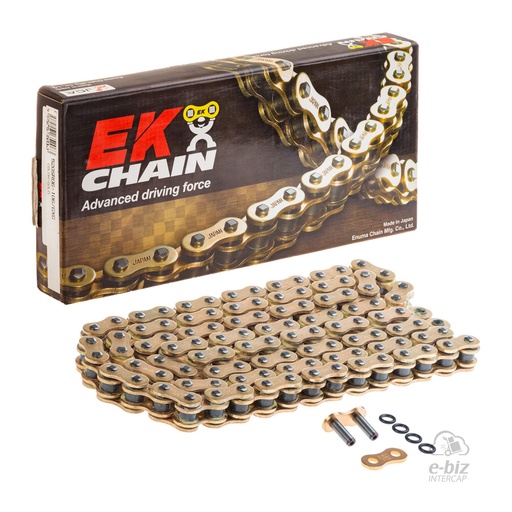 [Ek Chain] Cadena de transmision [Color: Dorado] (O-Ring) 520 106 MLJ Honda CBX Twister 250 08-19, NX 250 88-90, XR 250 90-01, XR L 250 91-96, XR Tornado 250 03-24 || Kawasaki EX Ninja 400 18-24, KLR 650 07-18… (+1 marca · 3 modelos) | (8000 lbs)
