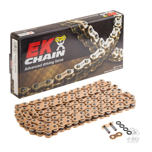 [Ek Chain] Cadena de transmision [Color: Dorado] (QX-Ring) (X-Ring) QX-Ring 520-120 MLJ | (8500 lbs)