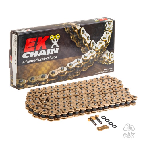 [Ek Chain] Cadena de transmision [Color: Dorado] (QX-Ring) (X-Ring) QX-Ring 525-124 MLJ | (8800 lbs)