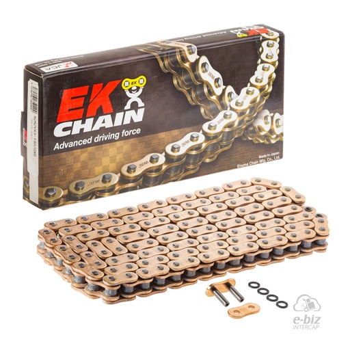 [Ek Chain] Cadena de transmision [Color: Dorado] (QX-Ring) GOLD 525-130L MLJ | (10300 lbs)