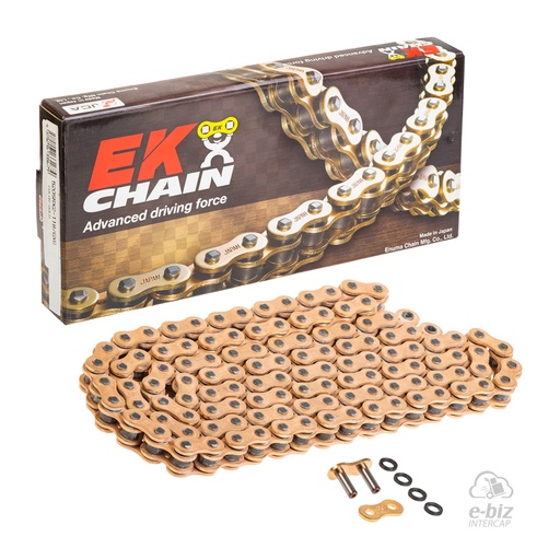 [Ek Chain] Cadena de transmision [Color: Dorado] (QX-Ring) (X-Ring) 520 118L MLJ BMW F GS 650 00-12, G GS 310 18-24 || Bajaj Rouser NS 200 2018 || Guerrero GRF 250 12-18 || Honda CR 125-250 95-96, CRF 250 14-24… (+5 marcas · 24 modelos) | (8500 lbs)