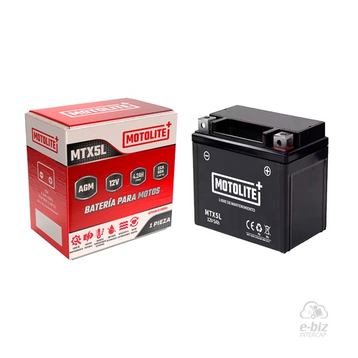 [MOTOLITE] Batería MTX5L Honda Biz 125 14-24, Biz GP 125 14-24, CG 150 04-24, CG Titan NEW 150 14-19, Elite 125 07-20, XR L 125-150 11-24 || KTM EXC-F 250 16-24… (+1 marca · 2 modelos) || Honda NXR125 || Motomel CG150
