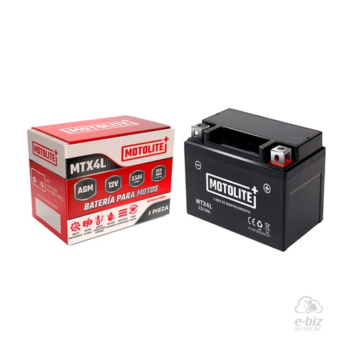 [MOTOLITE] Batería MTX4L C105 Guerrero GT Day 70 12-24 || Honda Biz 100 1999, CG Titan 125 95-01 || KTM SX-F 350 11-24 || Mondial DAX 70