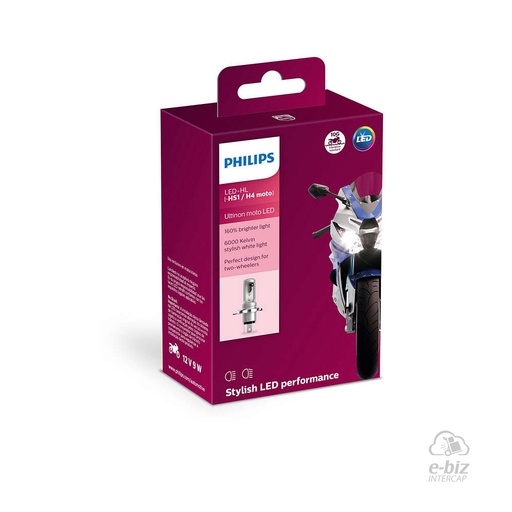 [Philips] Lámparas (HS1) (9W) [CC] H4 11458 12V Ultinon Delantera BMW G GS 310 18-24 || Bajaj Rouser NS 135 14-20 || KTM Adventure 390 20-24, Duke 390 13-24, RC 200 14-23 || Motomel Skua 150 09-24 || Honda Twister