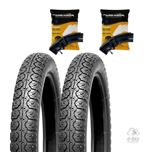 [Super Horse] Jgo de Cubiertas + Jgo de Camaras (2.75x18") HDMA006 Honda CG 150 04-24, CG Titan 125 00-01, CG Titan NEW 150 14-19, Storm 125 07-12 || Suzuki AX 100 07-24, EN A 125 15-24… (+2 marcas · 3 modelos)
