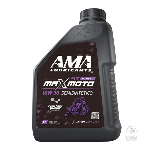 [Ama Oils] Aceite de motor 4T MAX Moto 4T SEMISINTETICO 10W30 X 1L SN JASO MA2
