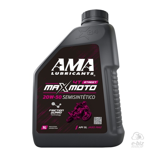 [Ama Oils] Aceite de motor 4T MAX Moto 4T SEMISINTETICO 20W50 X 1L SL JASO MA2