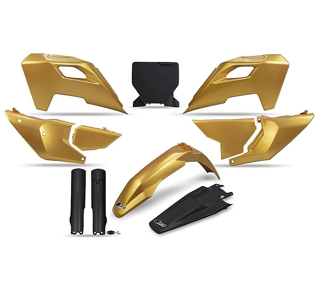 [UFO] Kit de plasticos completos [Color: DORADO] 23/26 Husqvarna FC 250-350-450 23-26, FC Heritage 250-350-450 23-25, FC Rockstar 250-450 23-26, TC 50-65-125-150-250-300 23-26… (9 modelos)