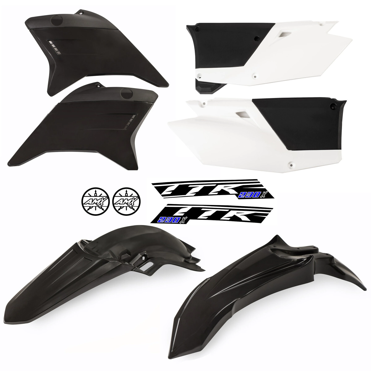 [AMX] Kit de plasticos completos [Color: NEGRO] CON Portanumero Yamaha 230 TT 05-26