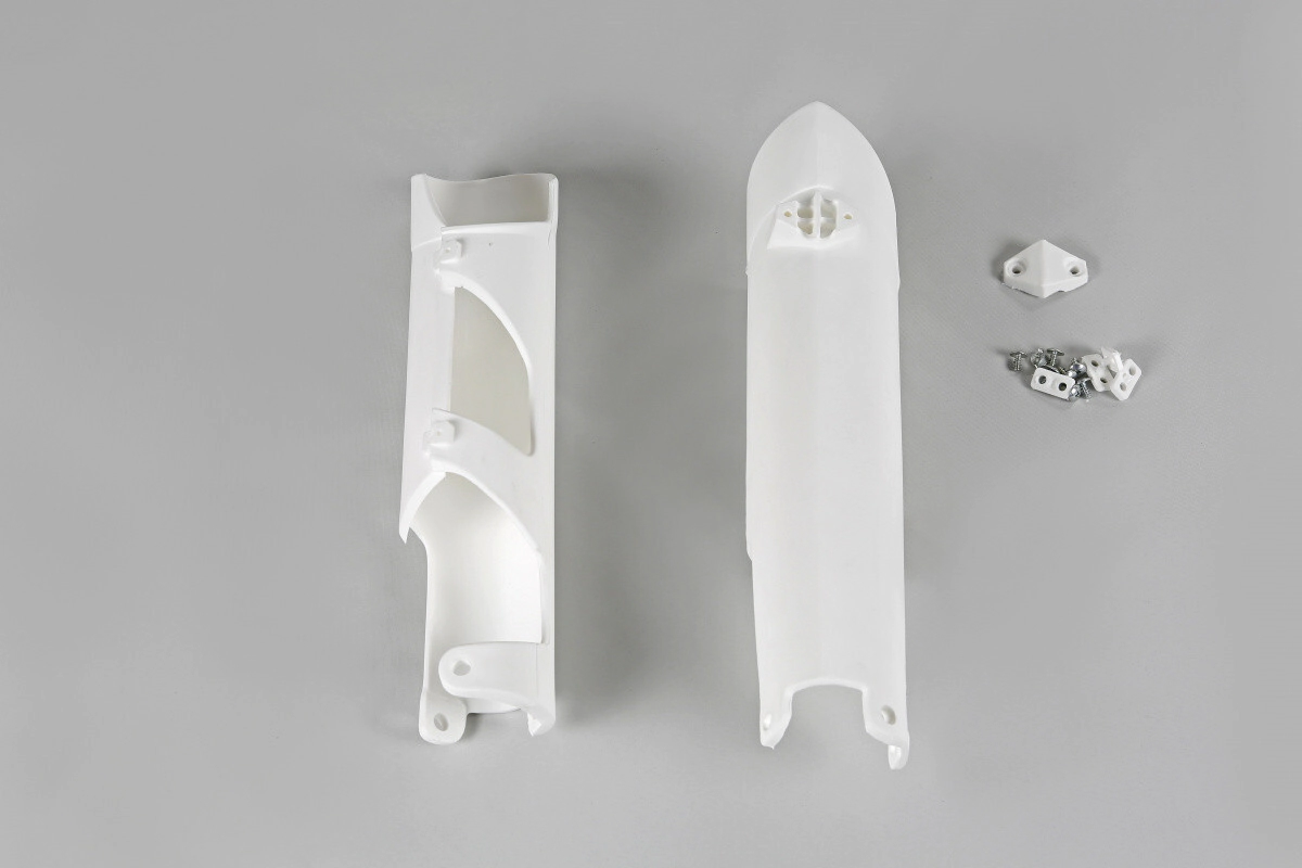 [UFO] Protector de horquilla [Color: BLANCO] Cubre Barrales KTM E-XC 125-250 07-15, EXC 125-150-200-250-300-400-450-500-525-530 07-15, EXC Champions 450 2010, EXC-E 300 07-11… (16 modelos)