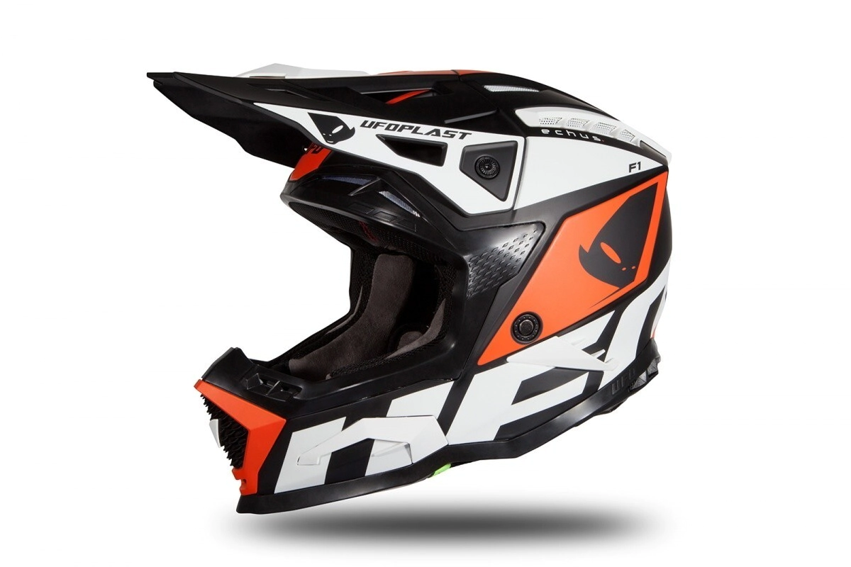 [UFO] Cascos Talle:XL Echus Negro Naranja Blanco Mate Motocross
