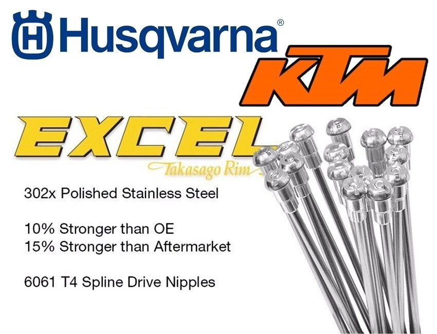 [Excel] Kit de rayos y niples Takasago 21x1.60 Delantero 36u #9 (3.5mm) Inox para KTM, Husqvarna, Beta, Gas Gas