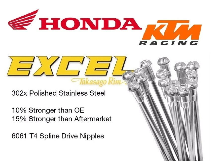 [Excel] Kit de rayos y niples Takasago Delantero 21x1.60 36u #9 (3.5mm) Inox para Honda CR CRF, KTM Factory SX