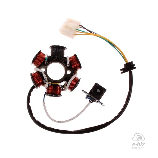 [Pietcard Electronica] Encendido 214 Estator Monofásico de 6 Polos Aislado de Masa con Sensor para uso con CDI a Magneto y Regulador Monofásico MOD 2013 Zanella DUE 110 05-24, DUE Classic Full 110 12-24