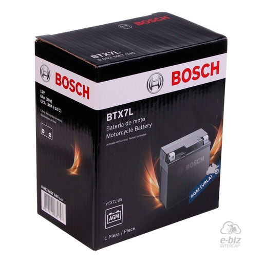 [Bosch] Batería BTX7L Honda CBX Twister 250 04-19, XR L 190 18-24, XR Tornado 250 01-24 || Kawasaki KX 250 1994 || Yamaha New Crypton 110 12-24, XTZ 250 09-24… (2 modelos) || Kawasaki Ninja 250