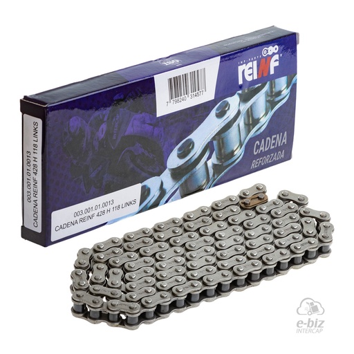 [Reinf] Cadena de transmision 428H-118L (Reforzada) Inks Appia Brezza 150 2015 || Bajaj Rouser NS 135 14-20, Rouser NS LS 135 07-24 || Corven Hunter 150 2018 || Honda CG 150 04-24… (+3 marcas · 8 modelos)