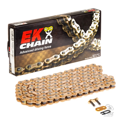 [Ek Chain] Cadena de transmision W/SPJ [Color: Dorado] (X-Ring) GOLD 520 7-120 Honda CRF L 250 16-20, XR Tornado 250 04-24 || KTM Duke 200-250 12-24, RC 200 14-23, SX 150 2015, SX-F 450 16-24 | (8400 lbs)