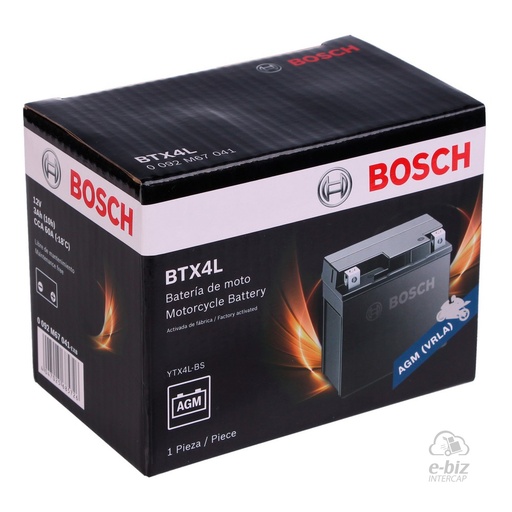 [Bosch] Batería BTX4L C105 Guerrero GT Day 70 12-24 || Honda Biz 100 1999, CG Titan 125 95-01 || KTM SX-F 350 11-24 || Mondial DAX 70