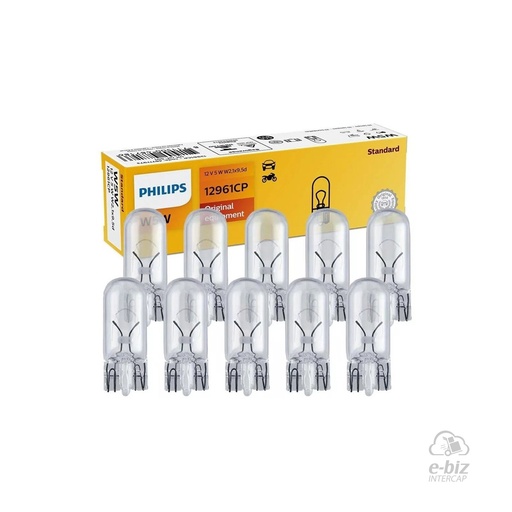 [Philips] Lámparas (5W) Caja 10 Lampara 12961 Culote 12V Standard Posicion Tablero Motos 110 125 150 200 250 300