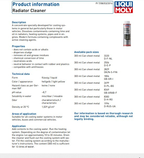 Aditivo Limpia Radiador Radiator Cleaner Liqui Moly 300ml