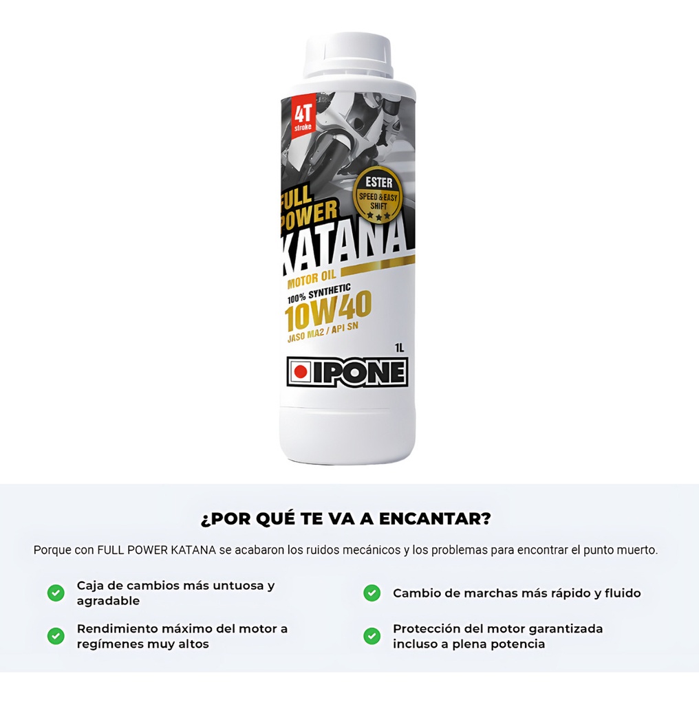 Aceite Moto Sintetico Katana Full Power 4t 10w40 1l Ipone