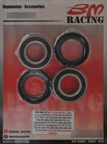 BM Racing - Kit Rodamientos de rueda Trasera Yamaha WR250F 01-25, WR250R DUAL SPORT 08-20, WR250X Supermoto 08-11, WR400F 99-00, WR426F 01-02, WR450F 03-23, YZ125 99-25, YZ125X 20-25, YZ250 99-25, YZ250F 01-08, YZ250FX 15-24, YZ250X 16-25, YZ400F 99, YZ426F 00-02, YZ450F 03-08, YZ450FX 16-23